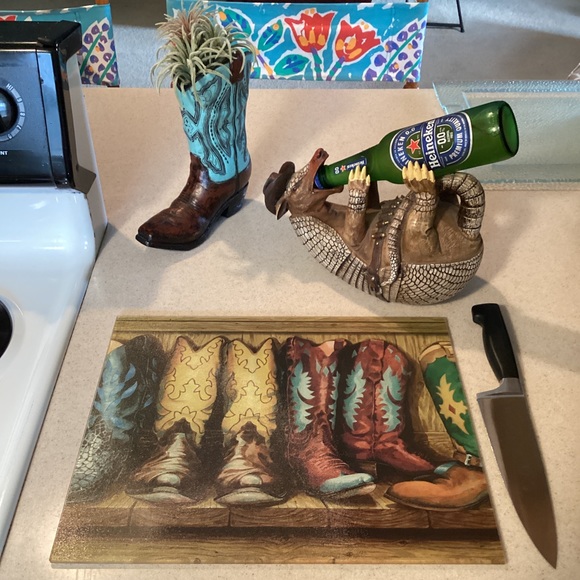 Ambesonne Western Countertop Art Colorful Cowboy Boots Plexiglass Cutting Board - Picture 4 of 10